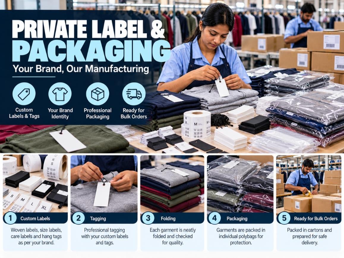 Private label garment packaging at WOZTY's manufacturing facility