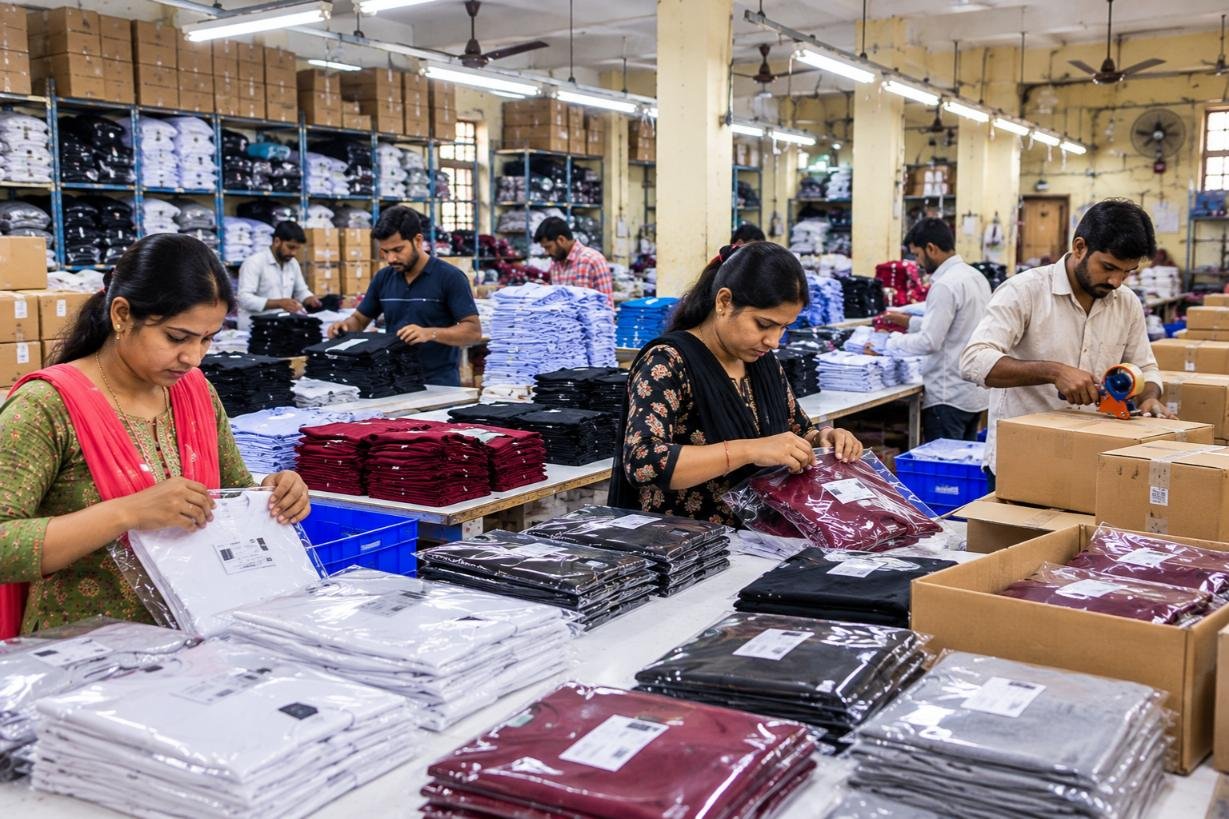 Finished garments and packing at WOZTY's garment manufacturing facility