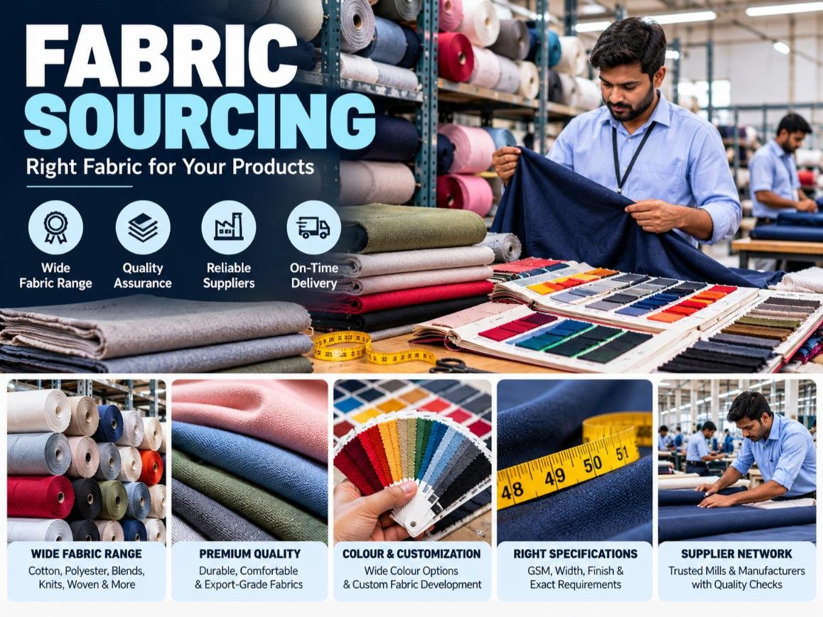 Fabric sourcing and fabric rolls at WOZTY's garment manufacturing facility